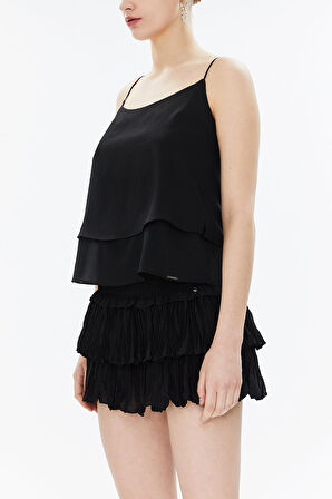 Siyah İp askılı godeli bluz 19820 | 44