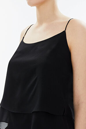 Siyah İp askılı godeli bluz 19820 | 44