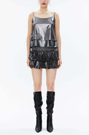 Gümüş İp askılı godeli bluz 19820 | 44