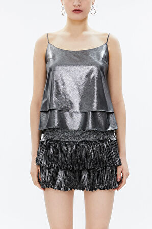 Gümüş İp askılı godeli bluz 19820 | 44