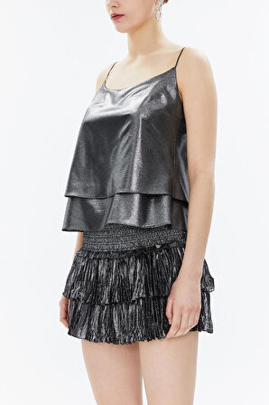 Gümüş İp askılı godeli bluz 19820 | 44