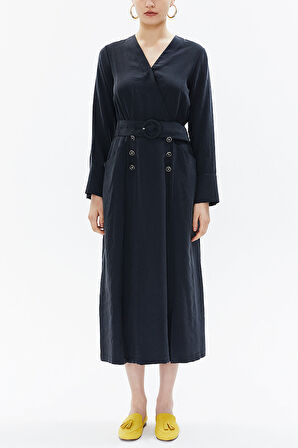 Füme Anvelop kapama  kemerli midi elbise 93322 | 44