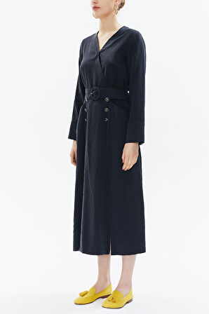 Füme Anvelop kapama  kemerli midi elbise 93322 | 44