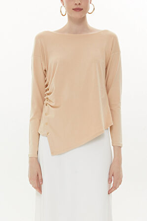 Devetüyü Asimetrik çıtçıt detaylı bluz 19818 | 40