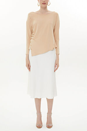 Bej Asimetrik çıtçıt detaylı bluz 19818 | 42