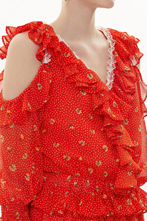 Turuncu Omuzu dekolte mini elbise 93139 | 40