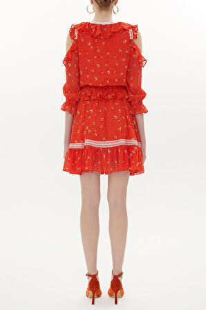 Turuncu Omuzu dekolte mini elbise 93139 | 40