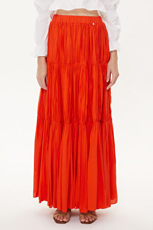 Kırmızı Lastikli büzgülü uzun etek 81154 | 44