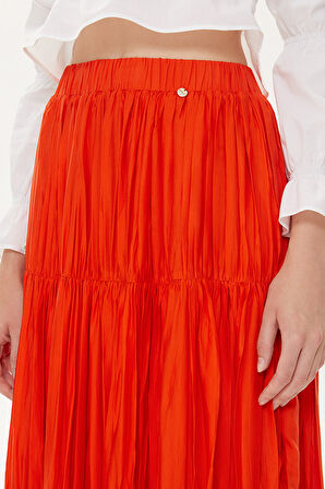 Kırmızı Lastikli büzgülü uzun etek 81154 | 44
