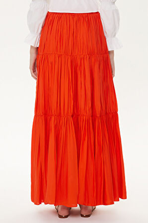 Kırmızı Lastikli büzgülü uzun etek 81154 | 44