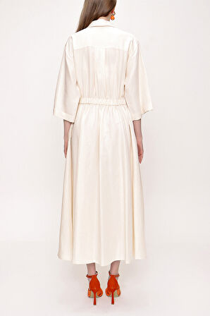 Ekru Bol kesim keten gömlek elbise 93564 | 38