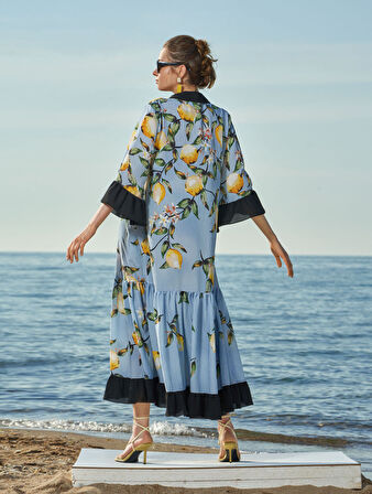 Desenli Büzgülü bol kesim elbise 93556 | 36