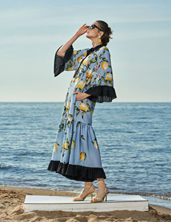 Desenli Büzgülü bol kesim elbise 93556 | 36