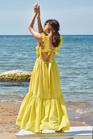 Sarı Kolsuz volanlı elbise 93562 | 36