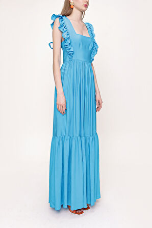 Mavi Kolsuz volanlı elbise 93562 | 38