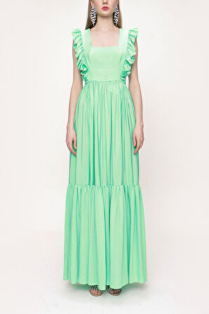 Yeşil Kolsuz volanlı elbise 93562 | 38