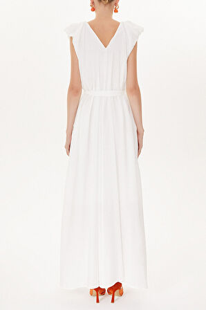 Beyaz Omuzları büzgülü salaş elbise 93468 | 44