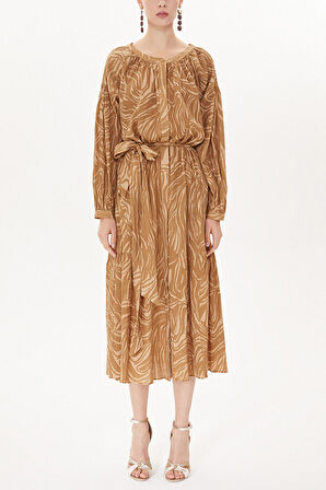 Bej Büzgülü midi elbise  93401 | 42