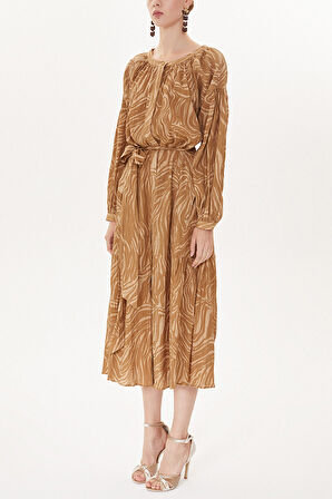 Bej Büzgülü midi elbise  93401 | 42