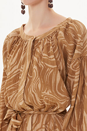 Bej Büzgülü midi elbise  93401 | 42