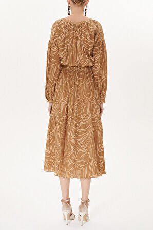 Bej Büzgülü midi elbise  93401 | 42