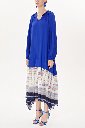 Mavi Fırfırlı bol kesim elbise 93472 | 40