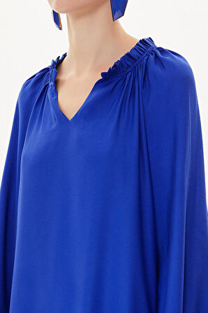 Mavi Fırfırlı bol kesim elbise 93472 | 40