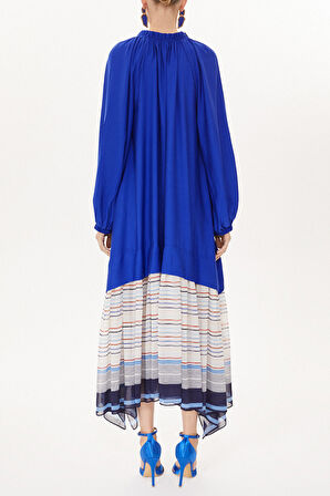 Mavi Fırfırlı bol kesim elbise 93472 | 40