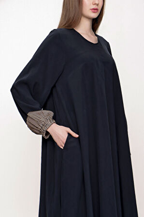 Siyah Önü pileli bol kesim elbise 93704 | S