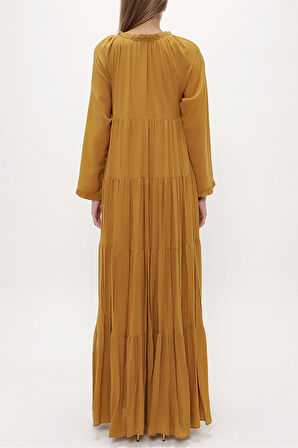 Sarı Bol kesim büzgülü uzun elbise 93742 | 46