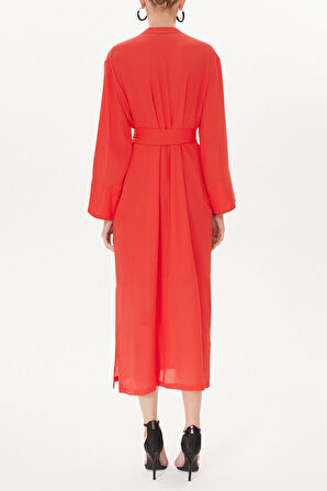 Kırmızı Hakim yaka bol kesim elbise 93726 | 40