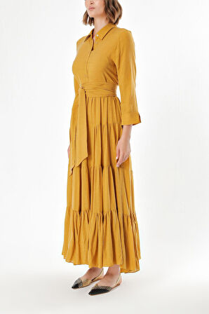 Hardal Bol kesim büzgülü gömlek elbise 93495 | 40