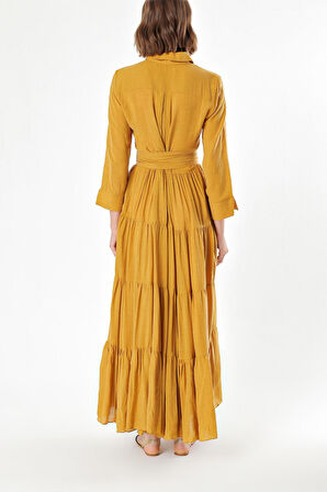 Hardal Bol kesim büzgülü gömlek elbise 93495 | 40