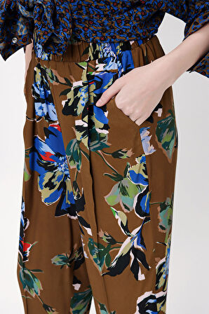 Desenli Beli lastikli bol kesim pantolon 41608 | 38