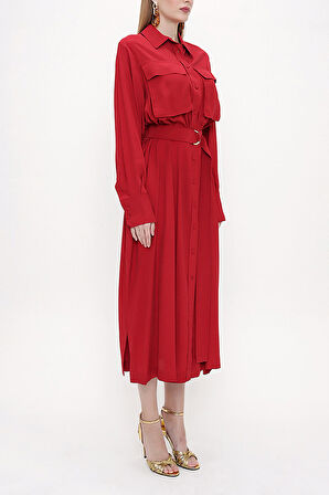 Bordo Kemerli bol kesim elbise 93827 | 40