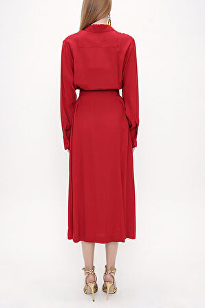 Bordo Kemerli bol kesim elbise 93827 | 40