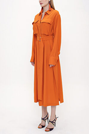 Turuncu Kemerli bol kesim elbise 93827 | 36