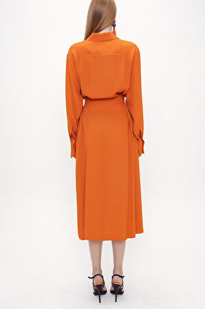 Turuncu Kemerli bol kesim elbise 93827 | 36