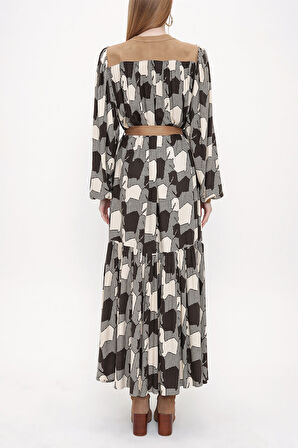 Desenli Büzgülü uzun gömlek elbise 93815 | 36