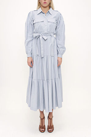 Açık Mavi Bol kesim büzgülü elbise 93756 | 42