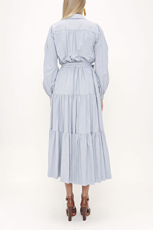 Açık Mavi Bol kesim büzgülü elbise 93756 | 42