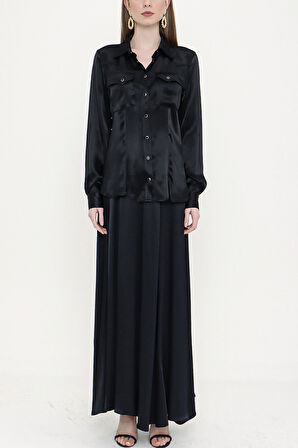 Siyah Çıt çıtlı bele oturan gömlek 10759 | 40