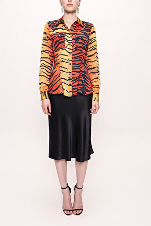 Kırmızı Siyah Çıt çıtlı bele oturan gömlek 10759 | 42