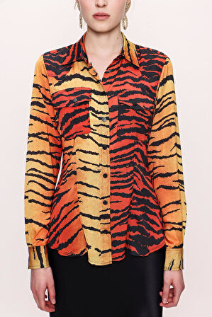 Kırmızı Siyah Çıt çıtlı bele oturan gömlek 10759 | 42