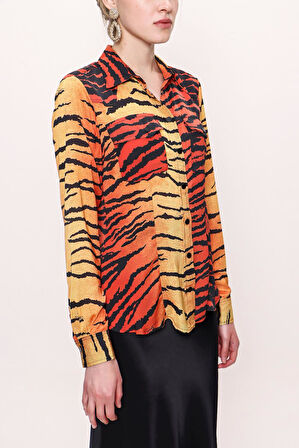 Kırmızı Siyah Çıt çıtlı bele oturan gömlek 10759 | 42