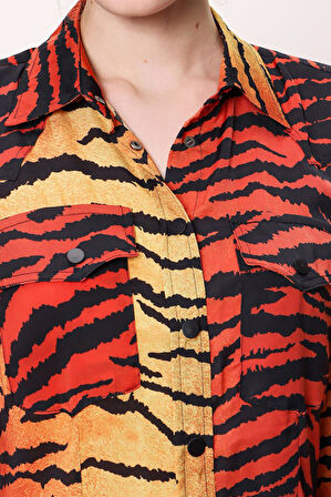 Kırmızı Siyah Çıt çıtlı bele oturan gömlek 10759 | 42