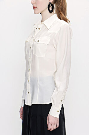 Ekru Çıt çıtlı bele oturan gömlek 10759 | 42