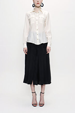 Ekru Çıt çıtlı bele oturan gömlek 10759 | 46