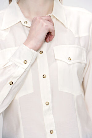 Ekru Çıt çıtlı bele oturan gömlek 10759 | 46