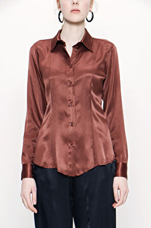 Kahve Dar kesim gömlek 10760 | L